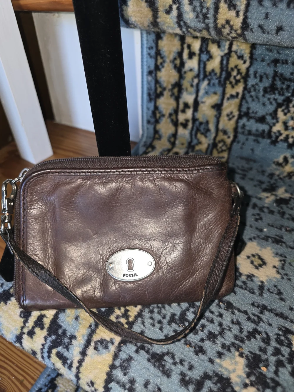 Fossil Brown Floral Leather Wristlet Clutch
